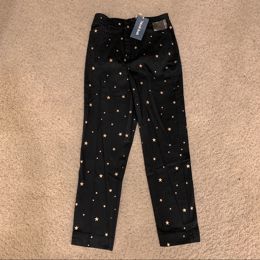 NWT ModCloth Game Changer Twill Pants Black Gold Stars Size 4